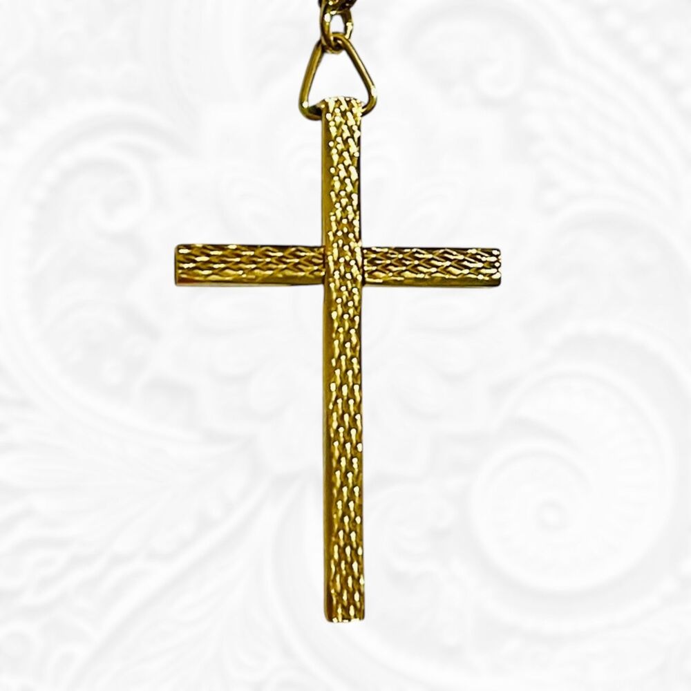 VTG Textured Cross Pendant Necklace Gold Tone 18" Christian Religious Jewelry